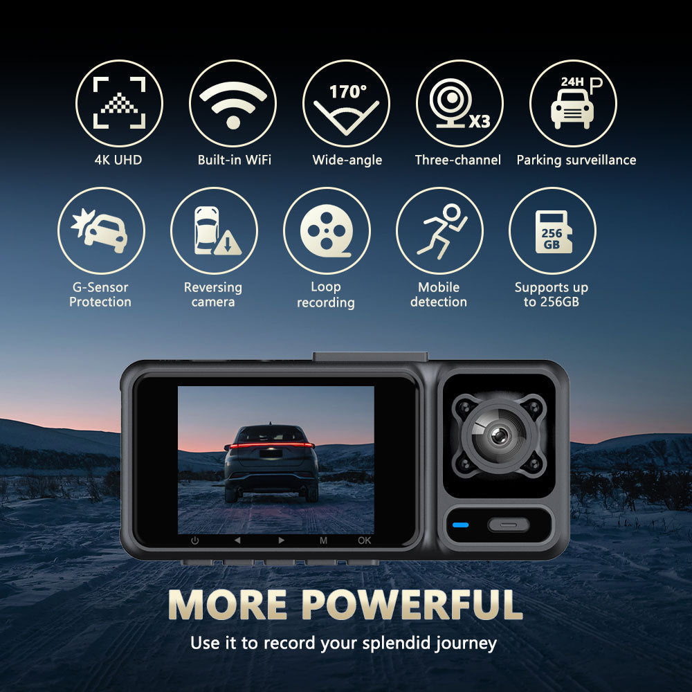 Dash Cam HD21/3-inch Lens WiFi Wide-angle Night Vision Vehicle Recorder4K Three recordings before and after