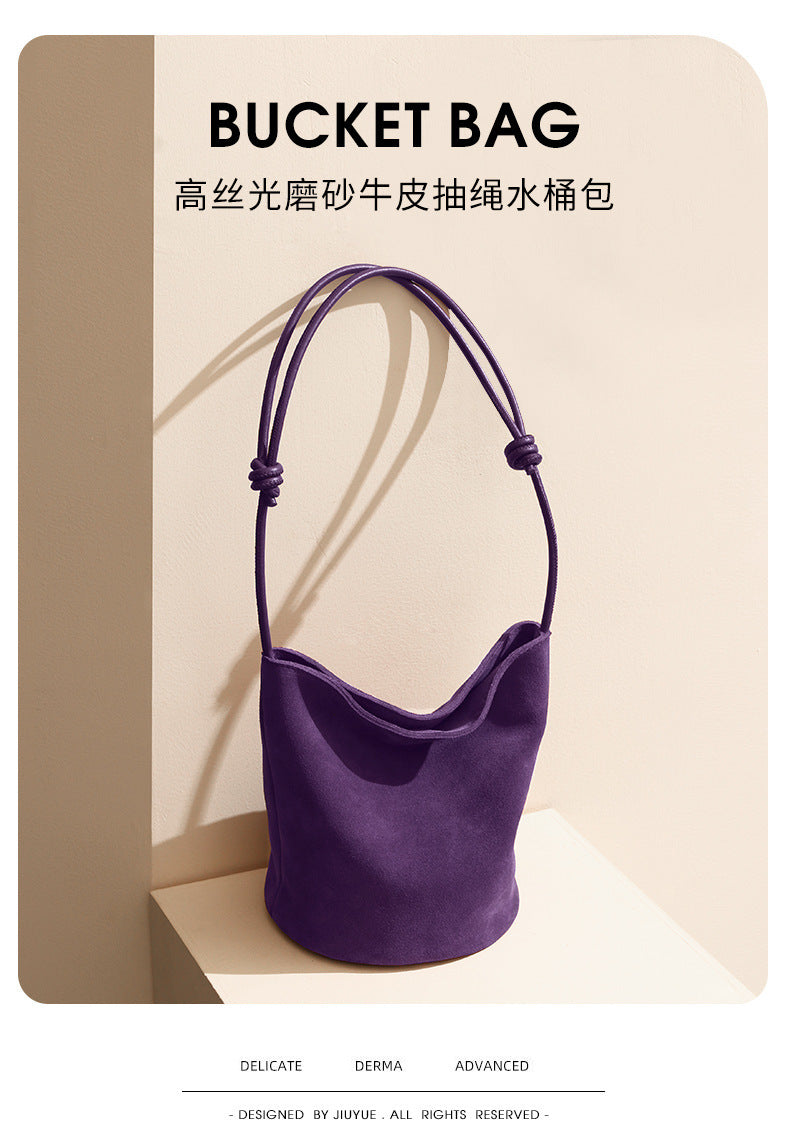 In Stock European and American Suede Underarm Bag for Women New Simple Casual Retro Matte Single Shoulder Crossbody Tote Bucket Bag