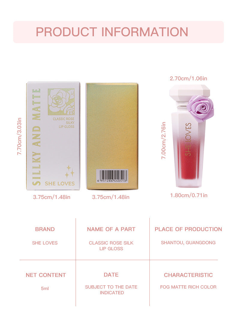Europe and America SHELOVES Rose Matte Lip Glaze Long-lasting Non-stick Cup Non-fading Genuine Lip Gloss Makeup Wholesale
