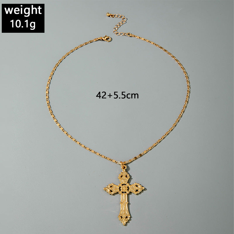European and American Retro Hollow Diamond Cross Pendant Necklace Gothic Style Black Layered Wear Y Type Necklace