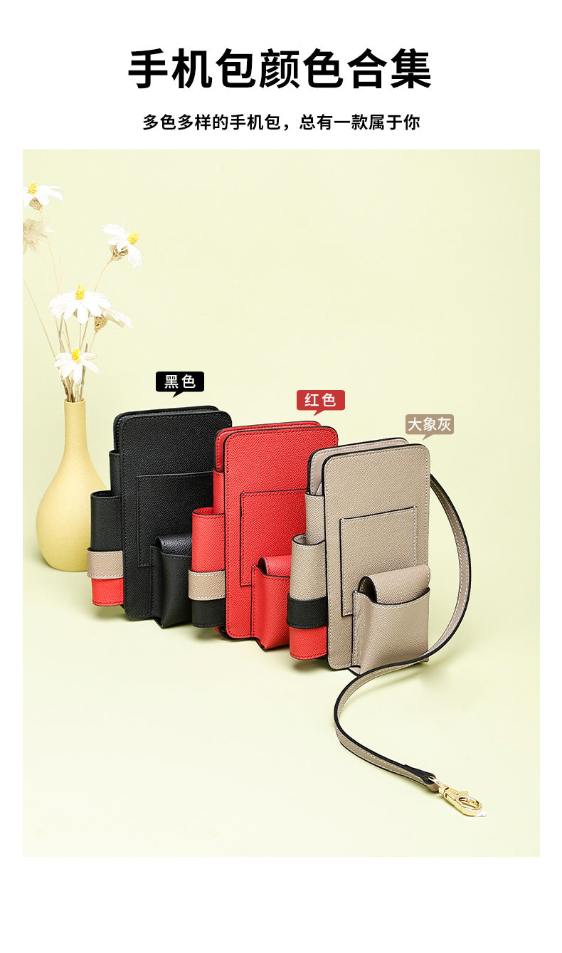 High-Quality Texture Fashion Versatile Lock Buckle Phone Bag Palm Print Genuine Leather Trendy Box Bag Simple Solid Color Crossbody Mini