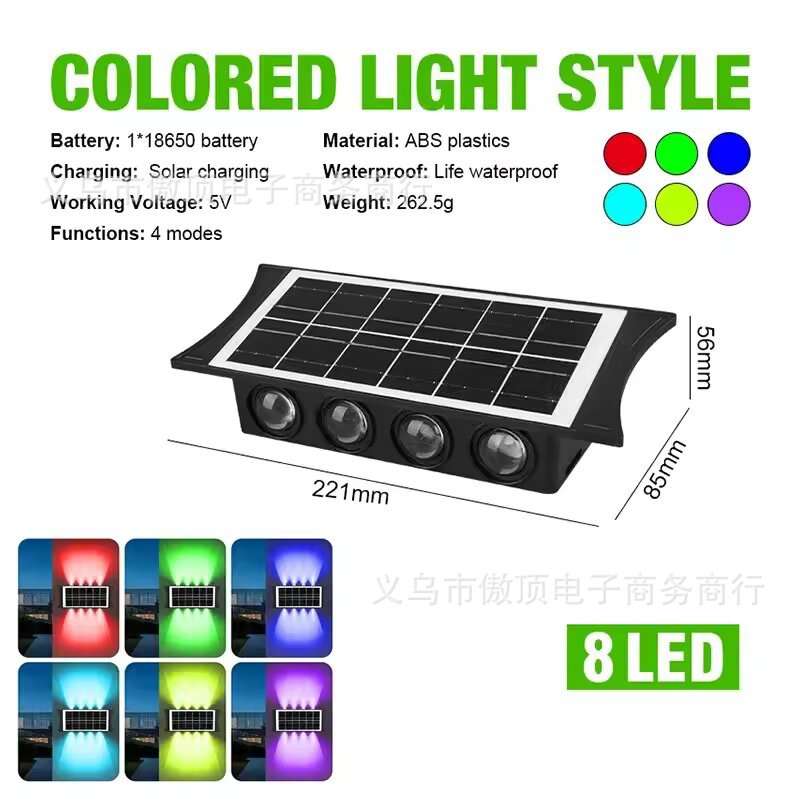 Solar wall light outdoor wall washer light with up and down illumination RGB Courtyard Decoration Waterproof Landscape Light LED Spotlight
