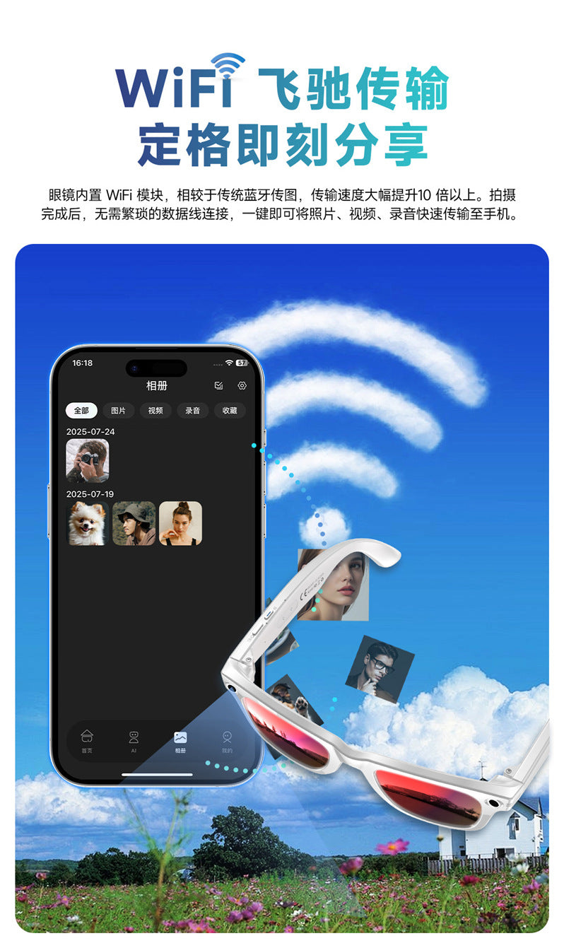 W610Smart Glasses AI Voice Assistant Translation800W Camera Listening to Music Bluetooth Calling Bluetooth