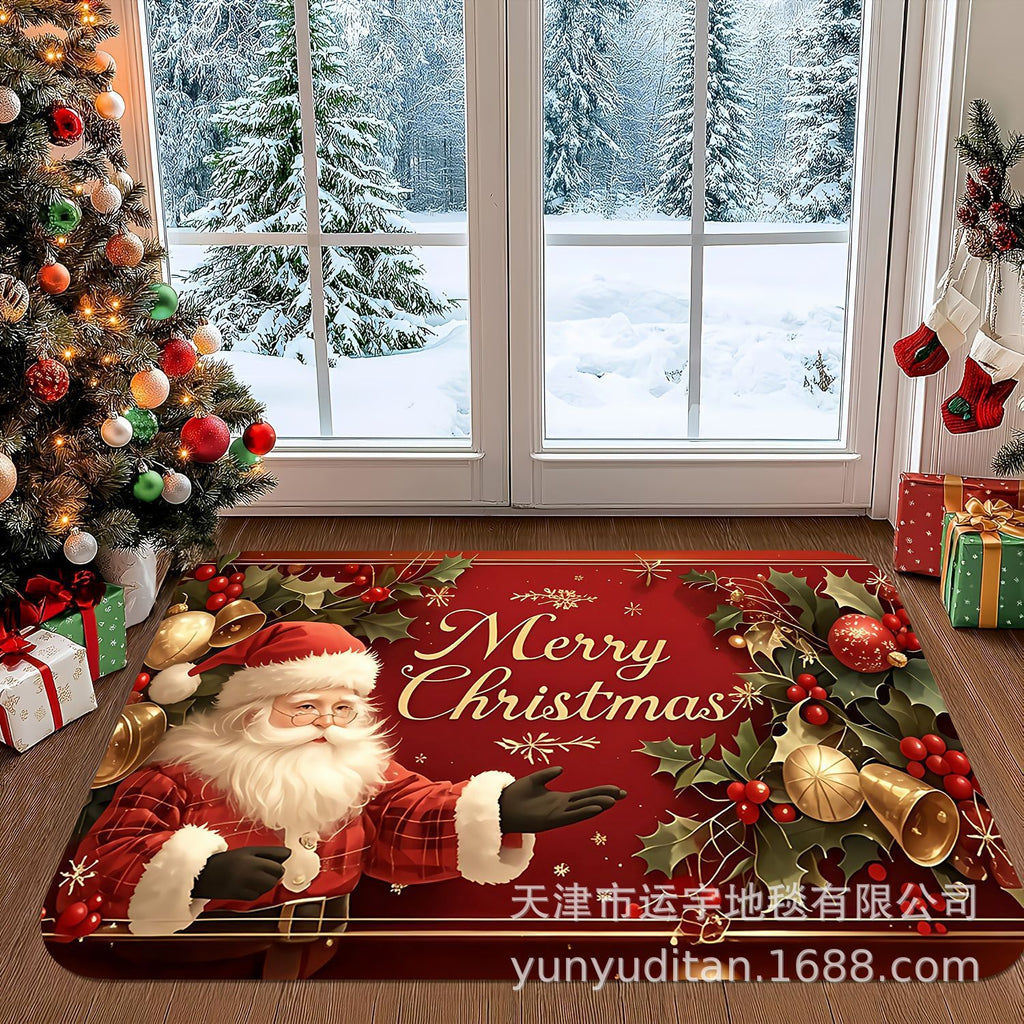 Christmas Flannel Doormat Holiday Decoration Entrance Mat Bathroom Water Absorbent Non-Slip Mat Customizable