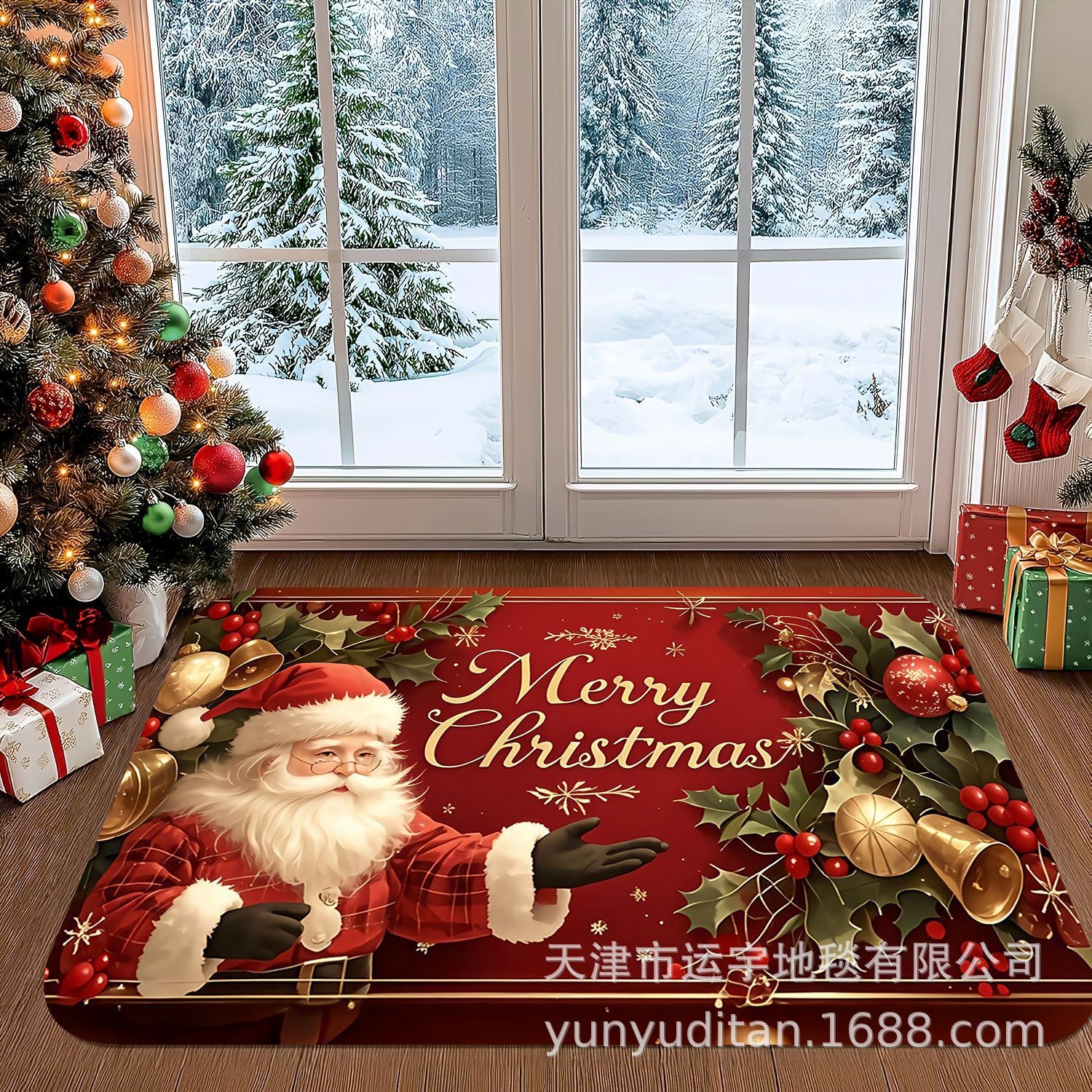 Christmas Flannel Doormat Holiday Decoration Entrance Mat Bathroom Water Absorbent Non-Slip Mat Customizable