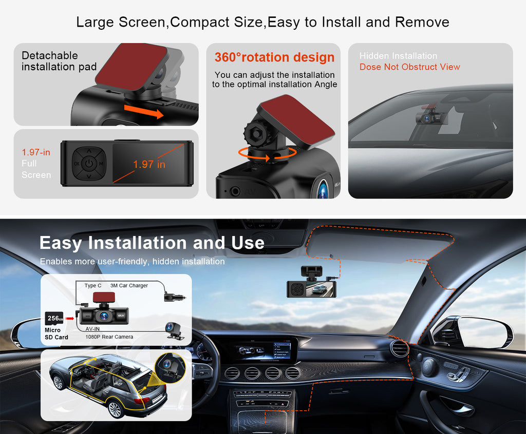 V27Hd4K Driving Recorder WiFi Mobile Phone Interconnection GPS Track Front and Rear Dual Recording Parking Monitoring