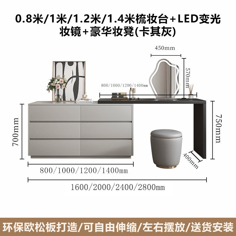 Khaki Gray Solid Wood Dressing Table Bedroom Makeup Cabinet Room Master Bedroom Makeup Mirror Makeup Table Small Apartment Internet Celebrity Makeup