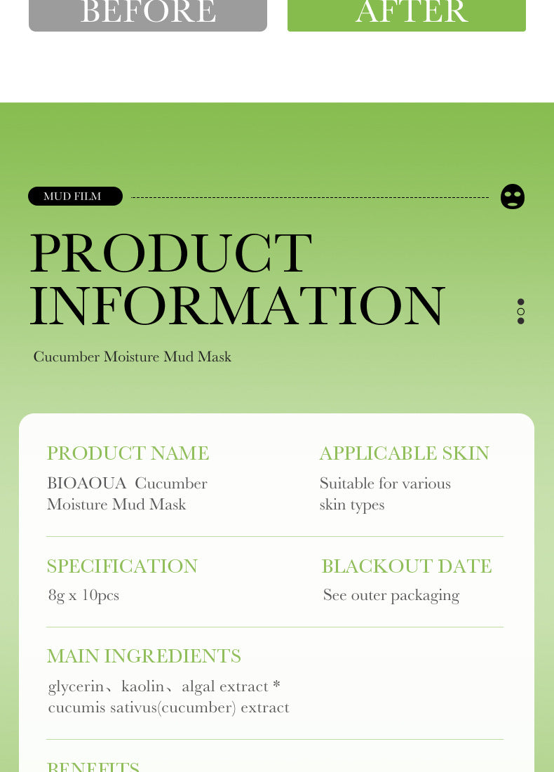 Cleansing Mask BIOAOUA Cucumber Pore Cleansing Smear-On Portable Mud Mask   Wholesale