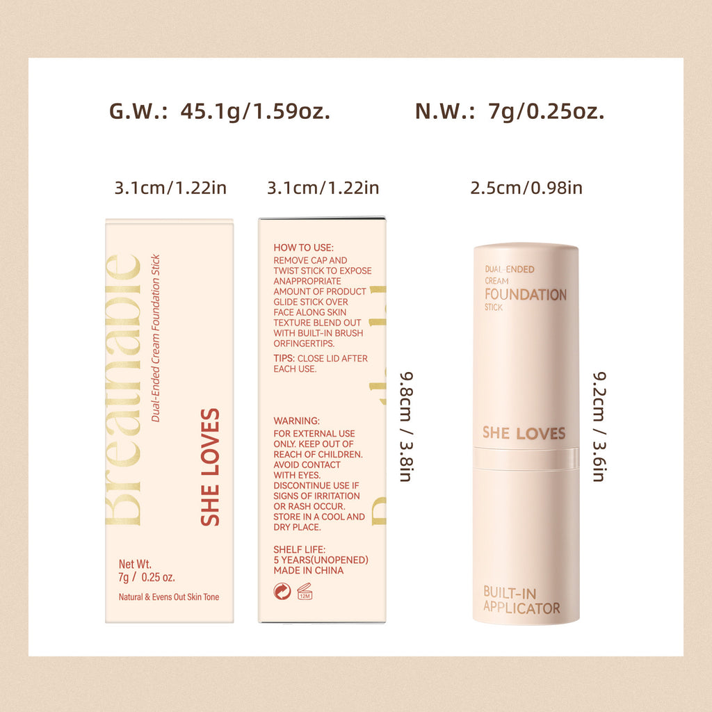 Double-ended Foundation Stick Foundation Concealer Oil Control Long-lasting Commuting Waterproof Sweatproof Non-cakey Foundation