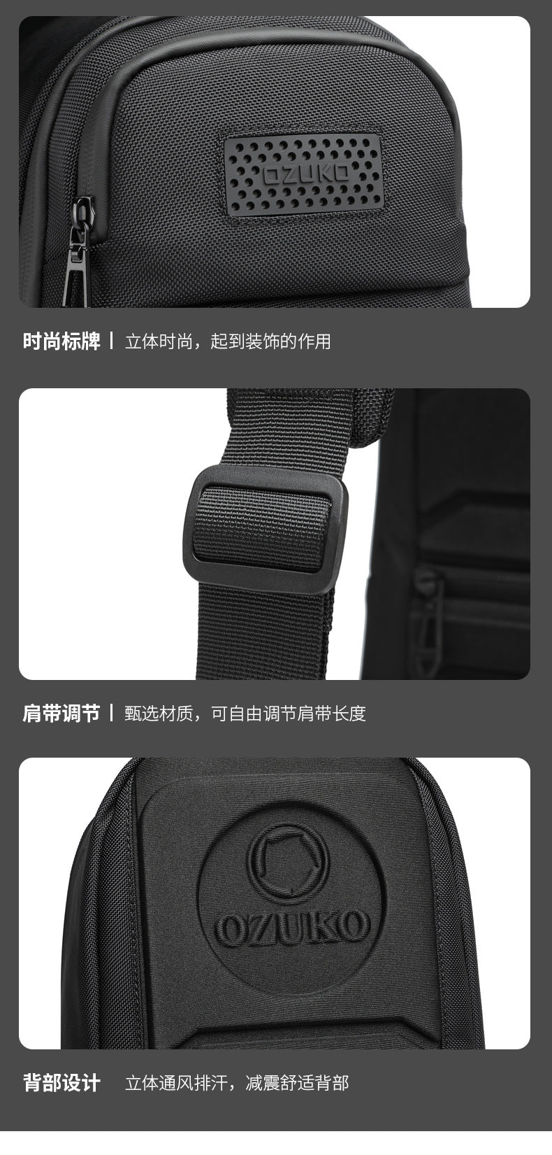 OZUKO Men's Tactical Chest Bag Waterproof Oxford Cloth Crossbody Chest Bag Trendy Outdoor Sports Shoulder Bag