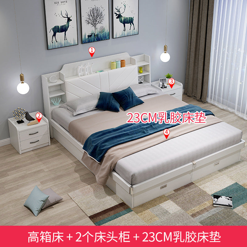 Pneumatic High Box Storage Bed1.8Rice Double Bed1.5Small Apartment Panel Bed Modern Simple Master Bedroom Storage Bed