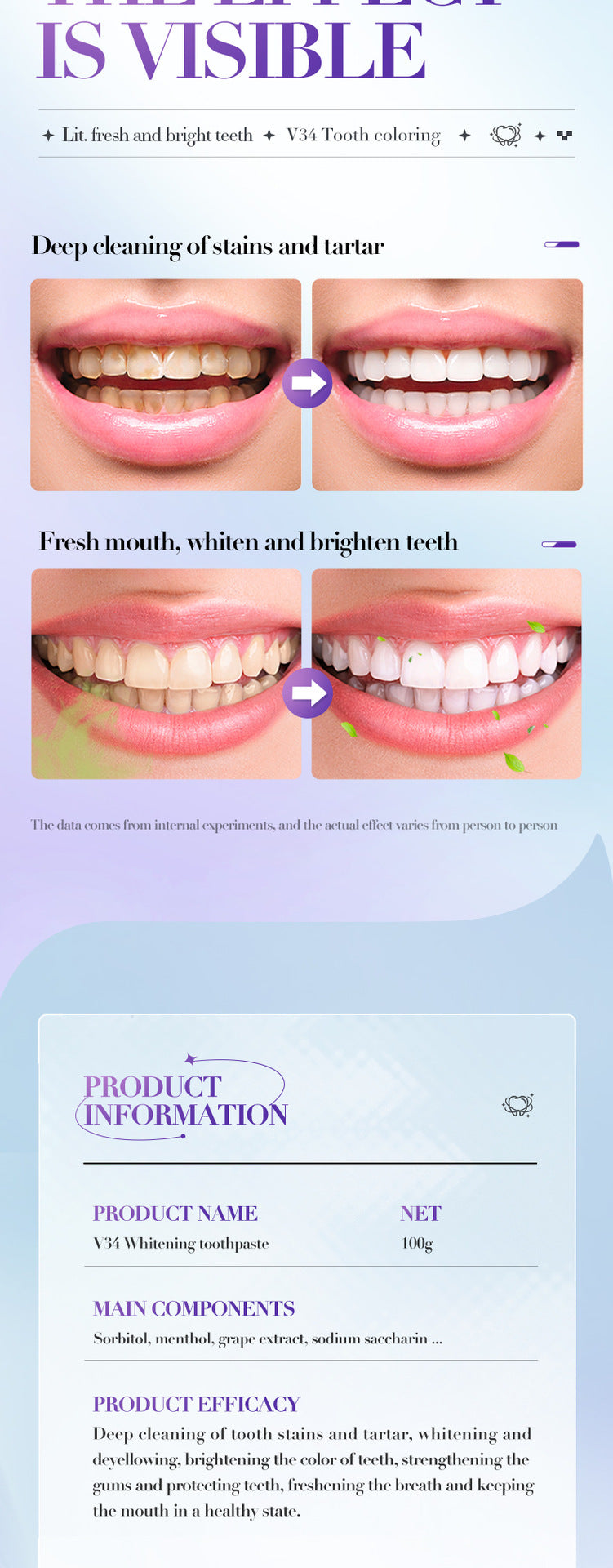 V34Whitening Toothpaste SADOER Clean Tartar Brightening Toothpaste  Wholesale