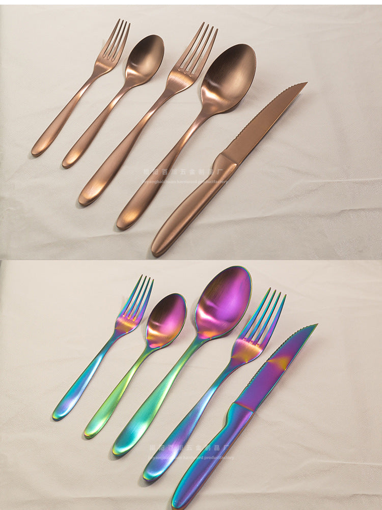 304Stainless Steel Knife Fork Spoon Set Western Tableware Hotel Heavy Sanding Wholesale Steak Knife Tea Spoon Classic Style