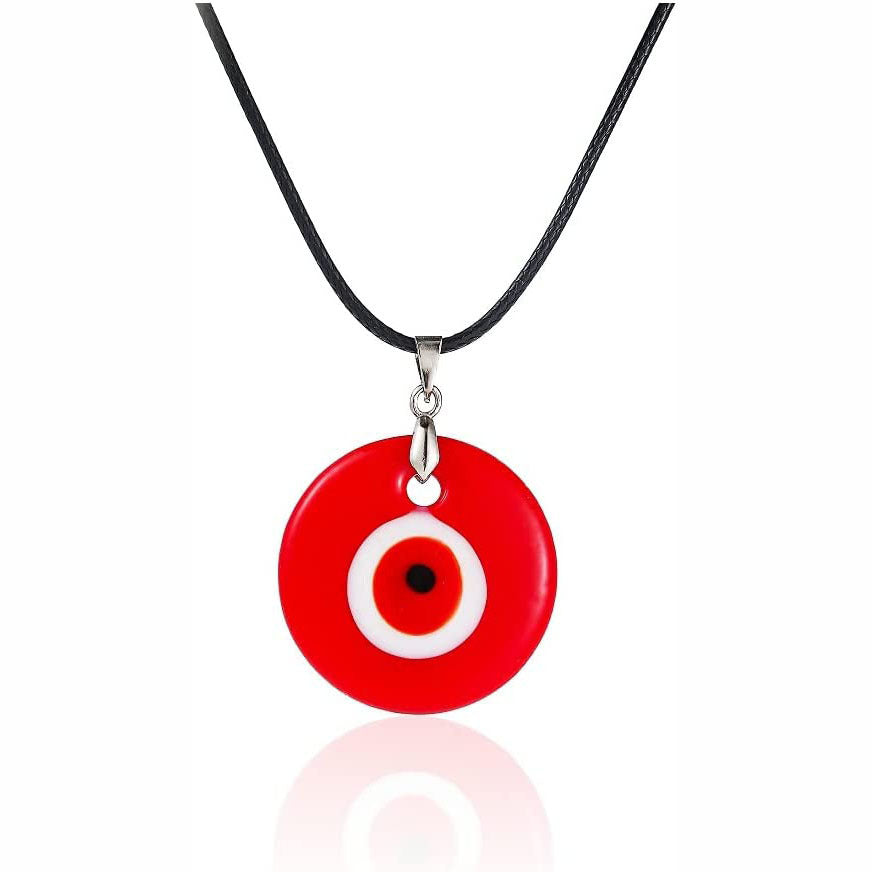 Devil's Eye Palm Necklace European and American Wax Rope Pink Necklace Turkish Blue Eye Water Drop Necklace