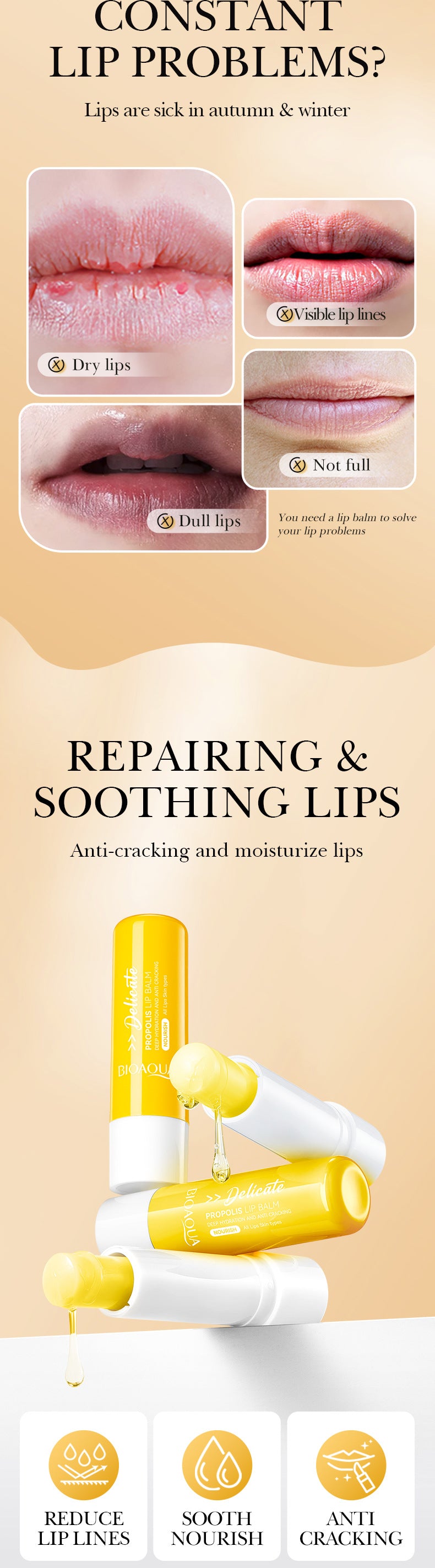 Propolis Softening Lip Balm BIOAOUA Anti-chapped Moisturizing Lip Balm Cross-Border Wholesale
