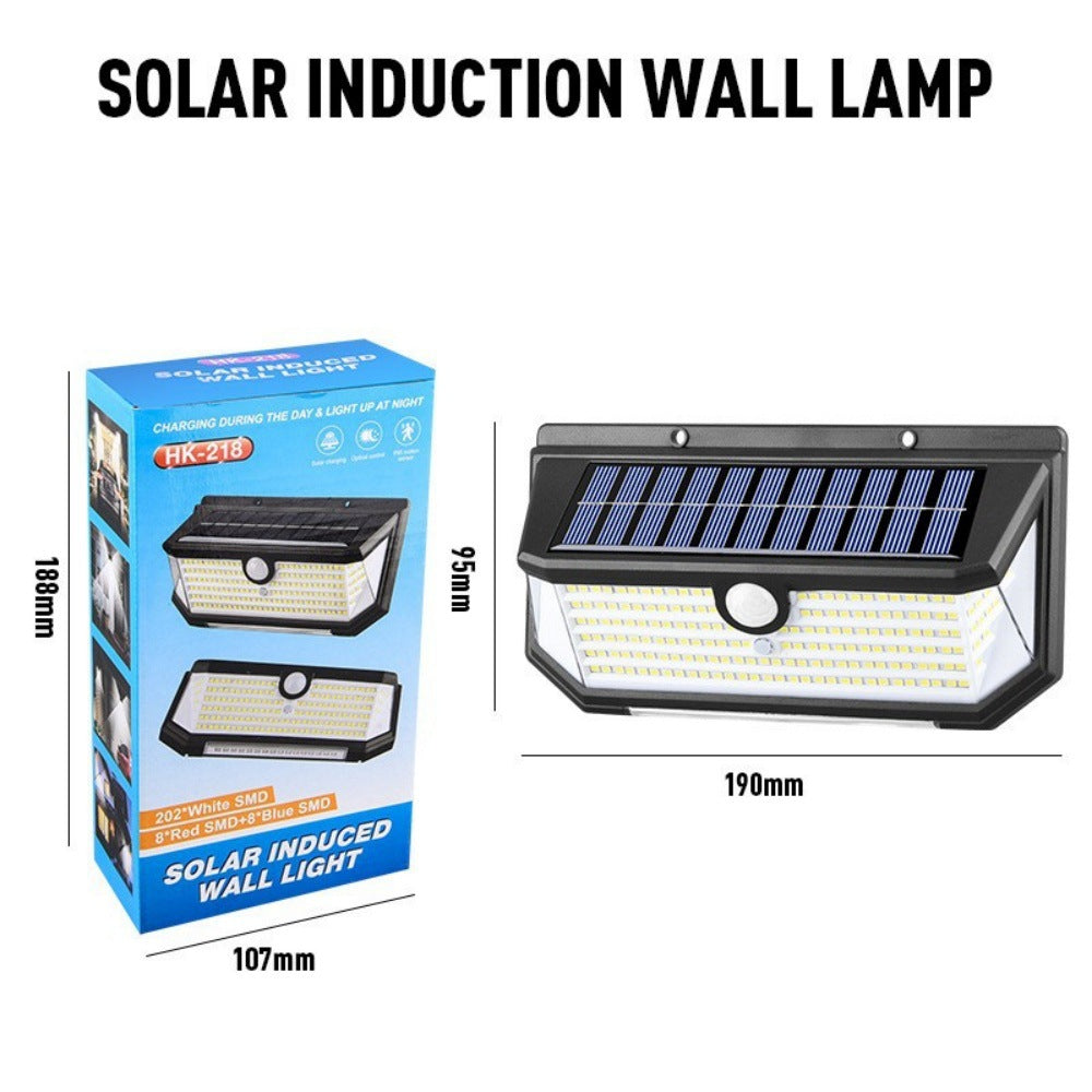 New Solar Light Human Body Sensing Wall Light Five Sides LED Lamp Waterproof light red and blue flashing solar street light