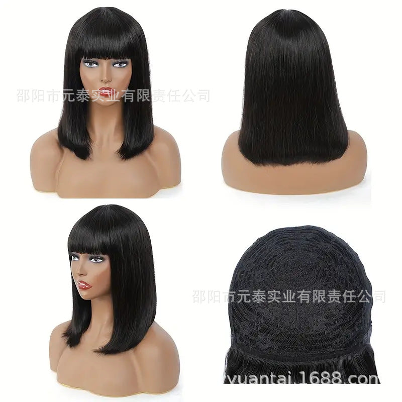 Short Bob with Bangs Human Hair Wig Full Machine Made Wigs