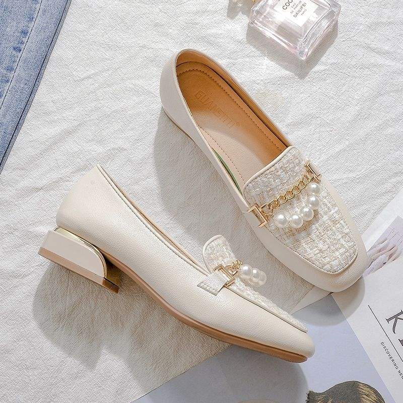 Women's Shoes2025New Slip-On Soft Sole Loafers Versatile Matching Dress Shoes Thick Heel Comfortable Evening Style Mid-Heel Shoes
