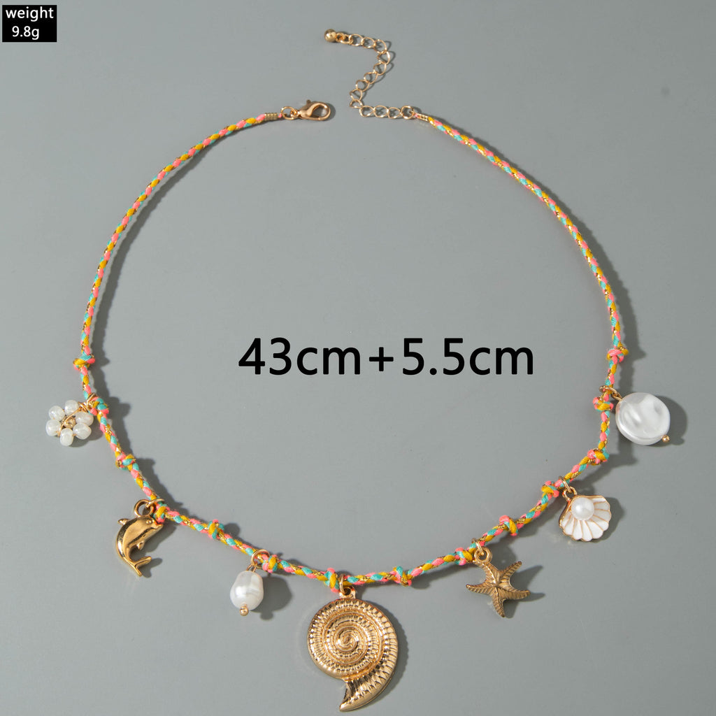 European and American Ornament Fashion Ocean Style Shell Alloy Pendant Braided Necklace Bohemian Shell Jewelry