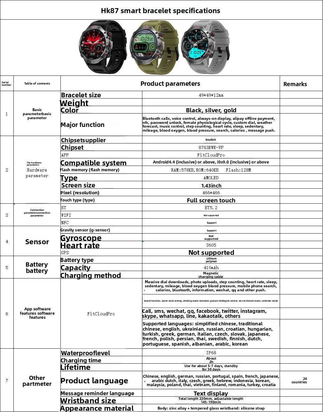 HK87Smart Watch Bluetooth Call Heart Rate Monitoring Exercise Blood Oxygen Blood Pressure AMOLED Bluetooth Version