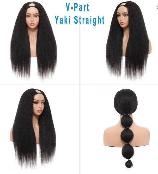 Factory Direct Sale V-part brown Yaki Straight Wig