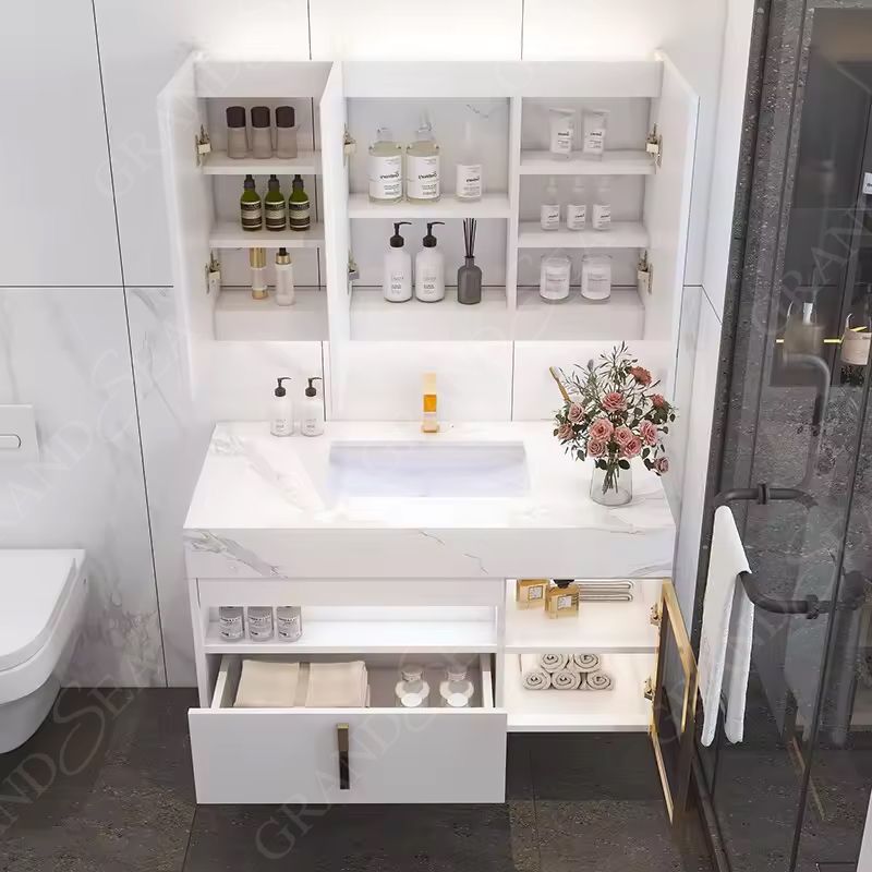 Countertop MDF Modern European Bathroom Vanity with LED Mirror Customizable Size & Color Water Resistant Hotel Use