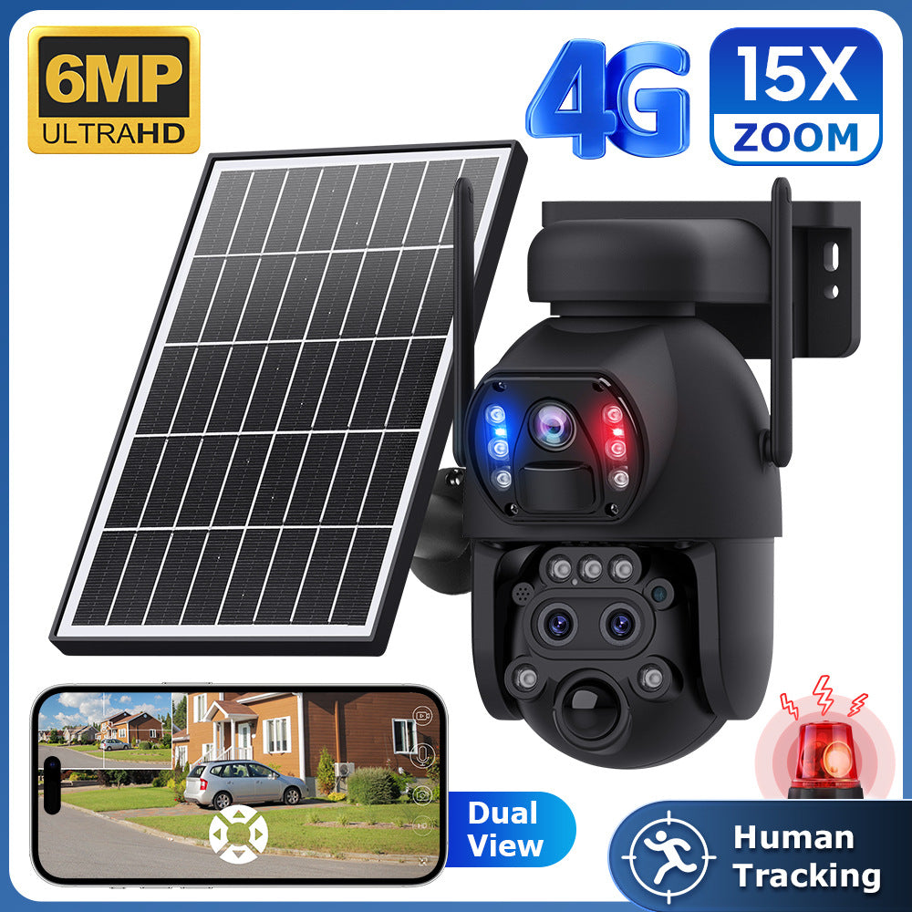 4G Wireless Trinocular Multi-view Remote Control1510x Zoom Solar-Powered Camera600Ultra HD Night Vision