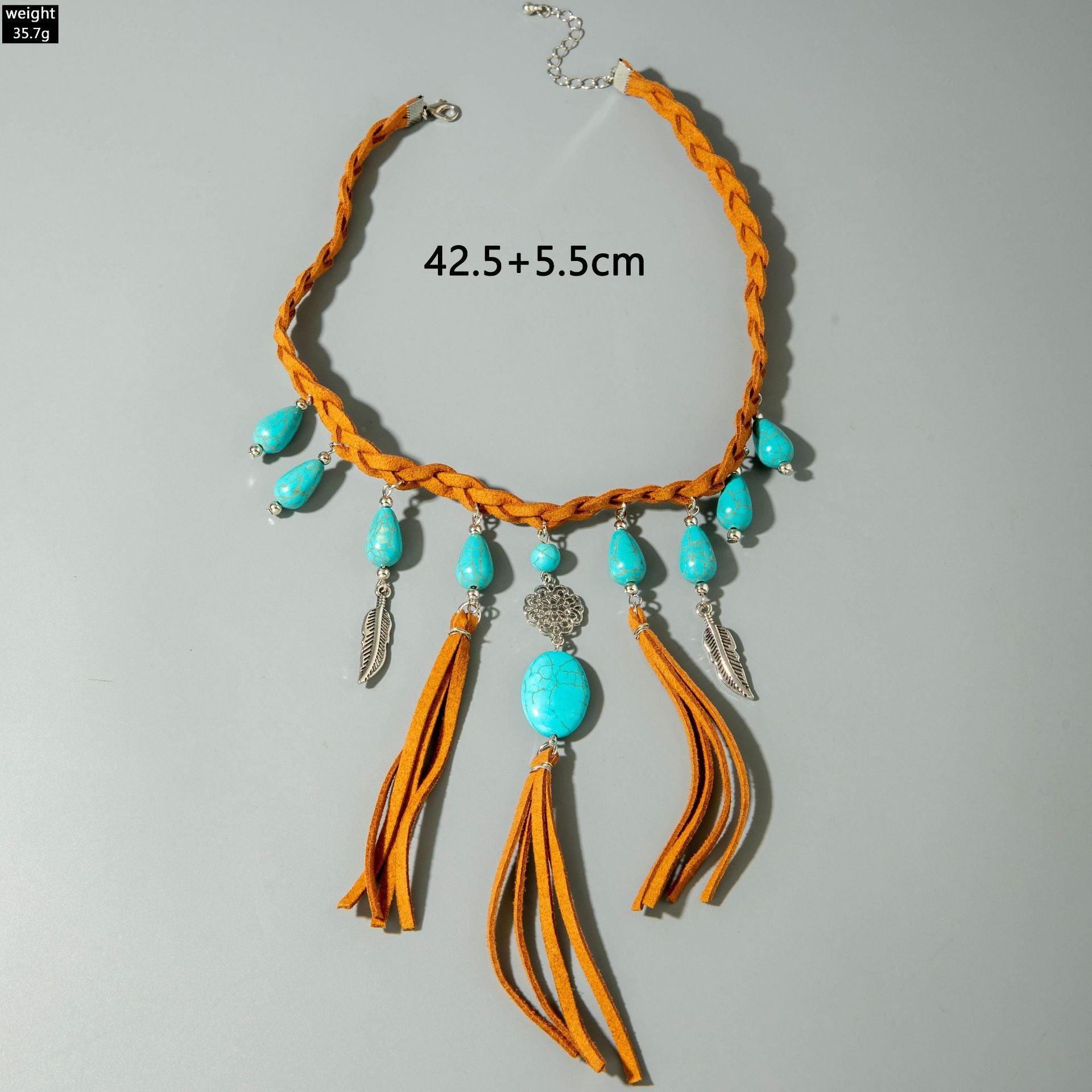 European and American Retro Turquoise Pendant Sweater Chain Design Heart-shaped Women's Autumn Winter Long Tassel Y Type Necklace