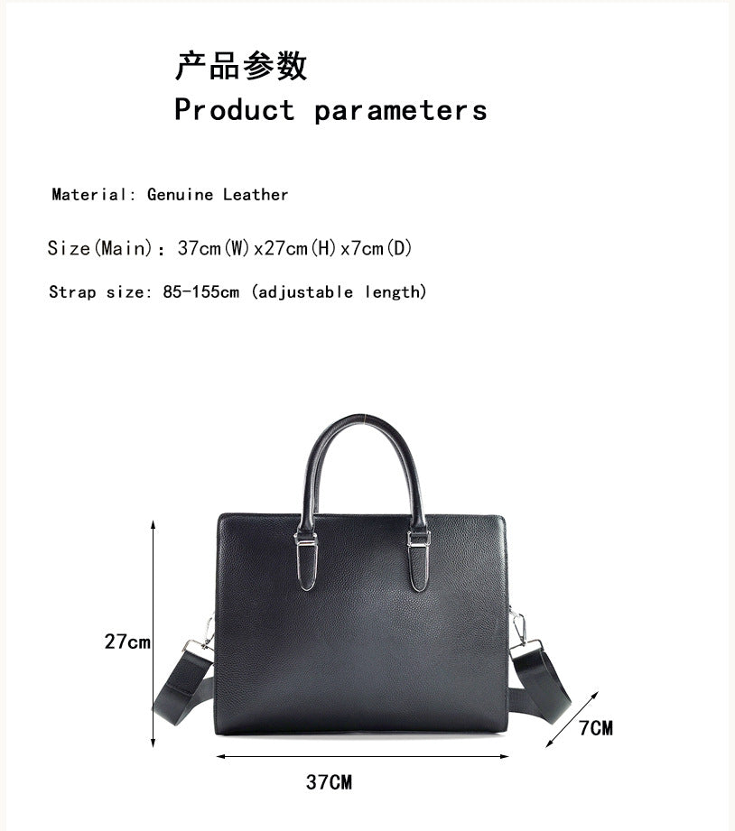 Business Trip Fingerprint Lock Handbag Men's Top Layer Cowhide Large Capacity High-end Feel Men's Business Commuting Genuine Leather Briefcase