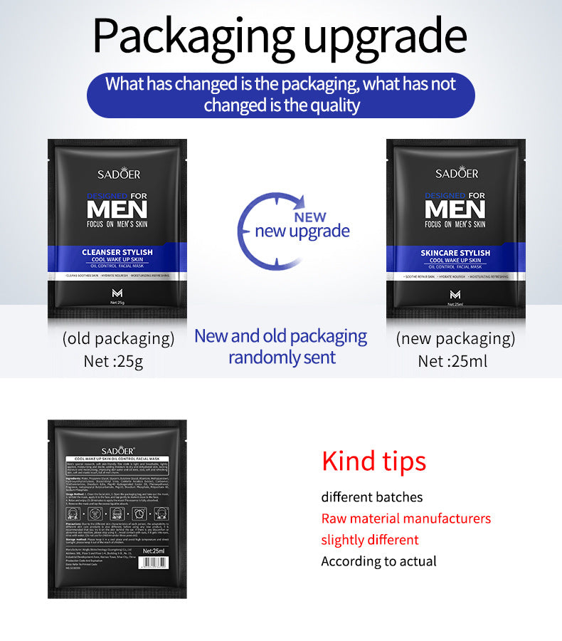 Men's Face Mask25g SADOER Cool and Refreshing Men's Hydrating Mask Stickers  Wholesale