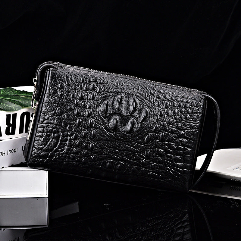 Fingerprint Lock Bag Business Commuting Men's Handbag Top Layer Cowhide Crocodile Large Capacity Multi-Card Slots Clutch