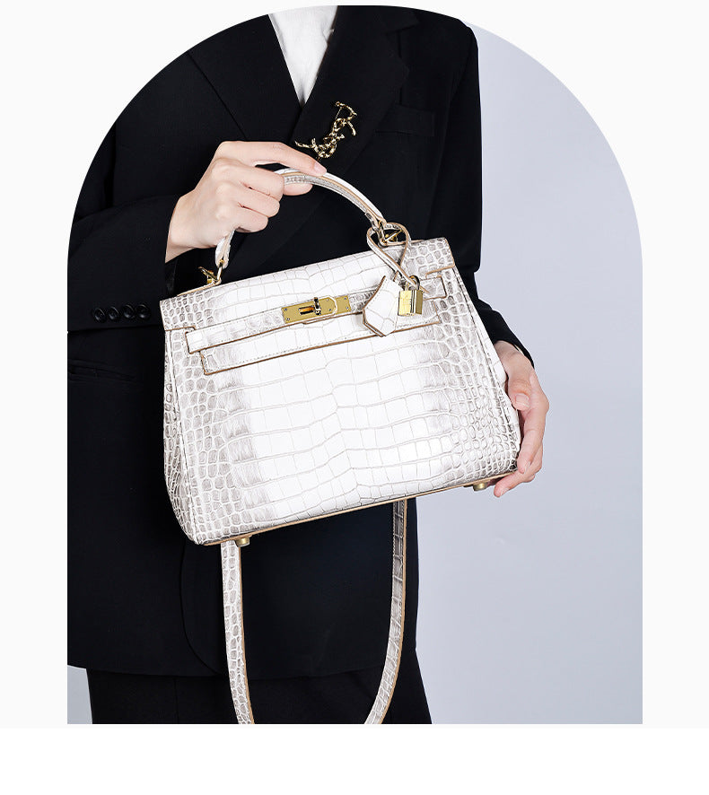 European and American Crocodile Pattern Kelly Bag Large Capacity Light Luxury Fashion Single Shoulder Crossbody Bag Versatile Niche Handbag for Women