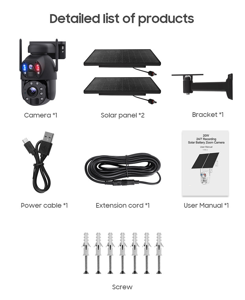 Dual Lens Dual Screen20Zoom7*24Solar Energy20W Hd600MP Metal Housing for Surveillance Camera