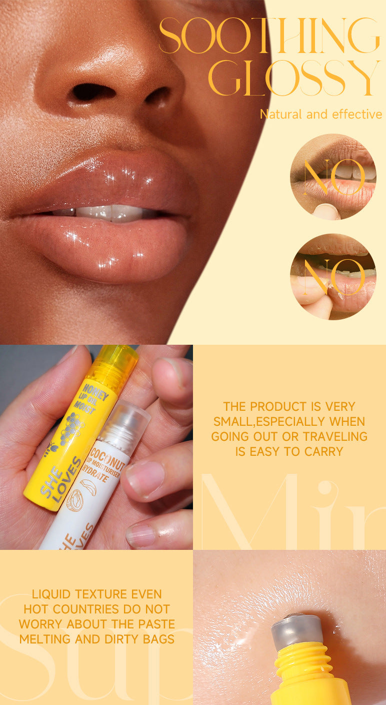 Honey Coconut Roll-On Lip Oil Long-lasting lightening lip lines moisturizing nourishing transparent glossy glass lip gloss