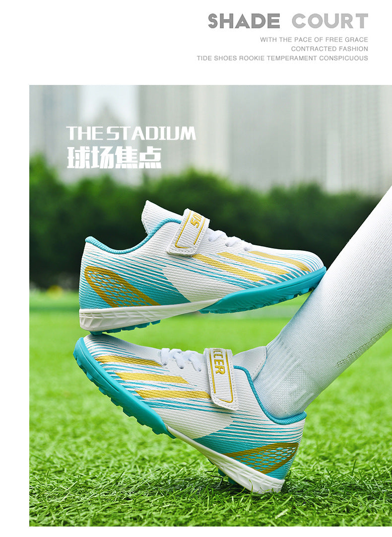 New football shoes for men and women with Velcro for children TF Broken Nail Style Youth Student Grassland Flat Training Shoes