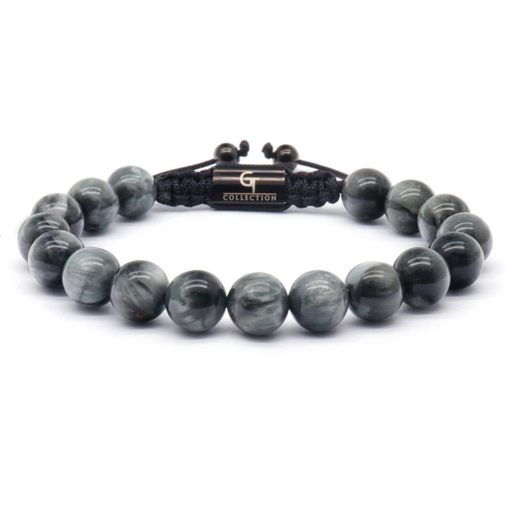 Men's Black Matte Woven Bracelet with Natural Stone10mm Beaded Stretch Bracelet Lapis Lazuli Tiger Eye Stone Woven Bracelet