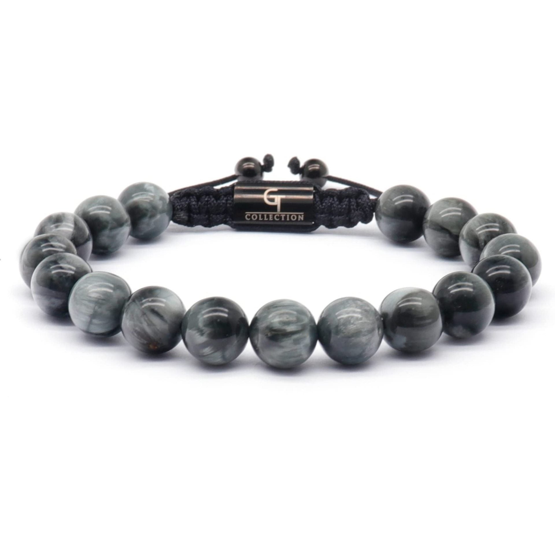 Men's Black Matte Woven Bracelet with Natural Stone10mm Beaded Stretch Bracelet Lapis Lazuli Tiger Eye Stone Woven Bracelet