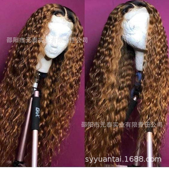 Brown 4# Colored 13X4 Kinky Curly Lace Frontal Synthetic Wig