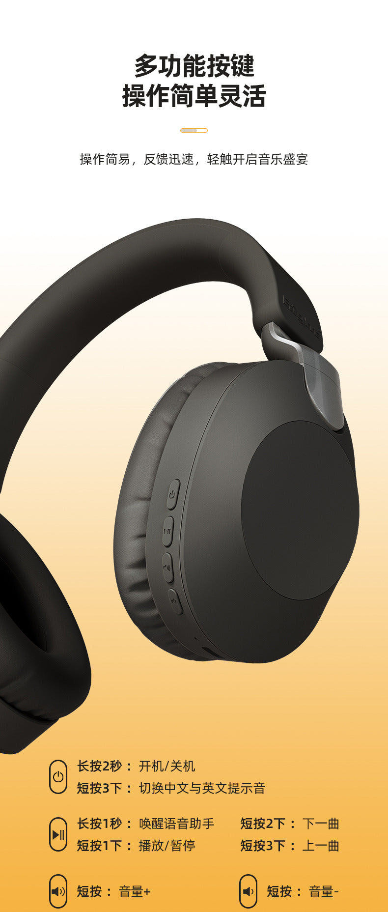 Wireless Headset Bluetooth Earphones with Mic Comfortable to Wear Long Battery Life High Sound Quality High Fidelity