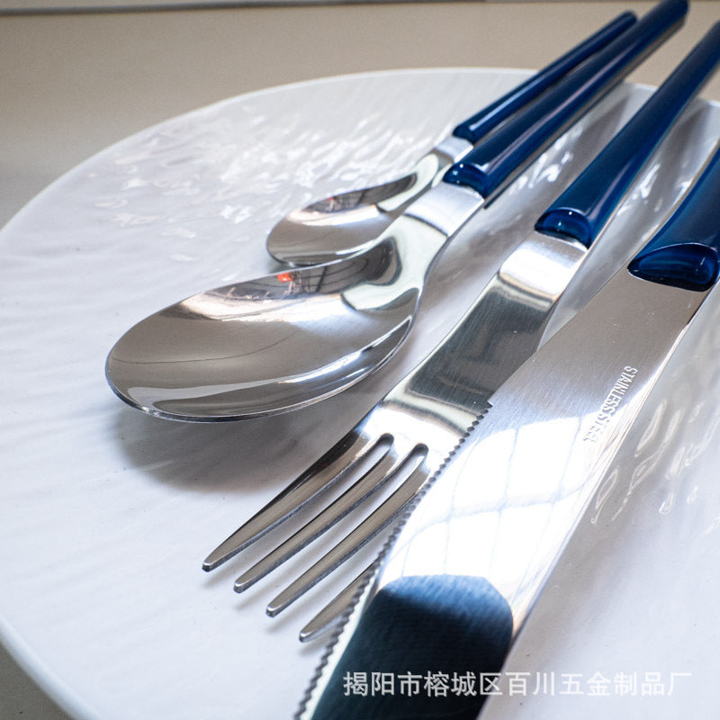 Gift Tableware5Main Stainless Steel Knife Fork Spoon Plastic Handle Hotel Real Tableware Western Knife Fork Spoon Set