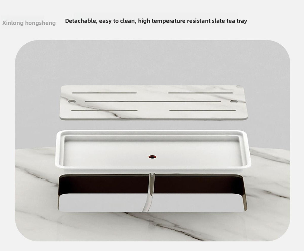 All Solid Wood Movable Tea Table Tea Desk Home Tea Cart Light Luxury Modern Rock Plate Rotating Balcony Table Chair with Wheels Tea Cart