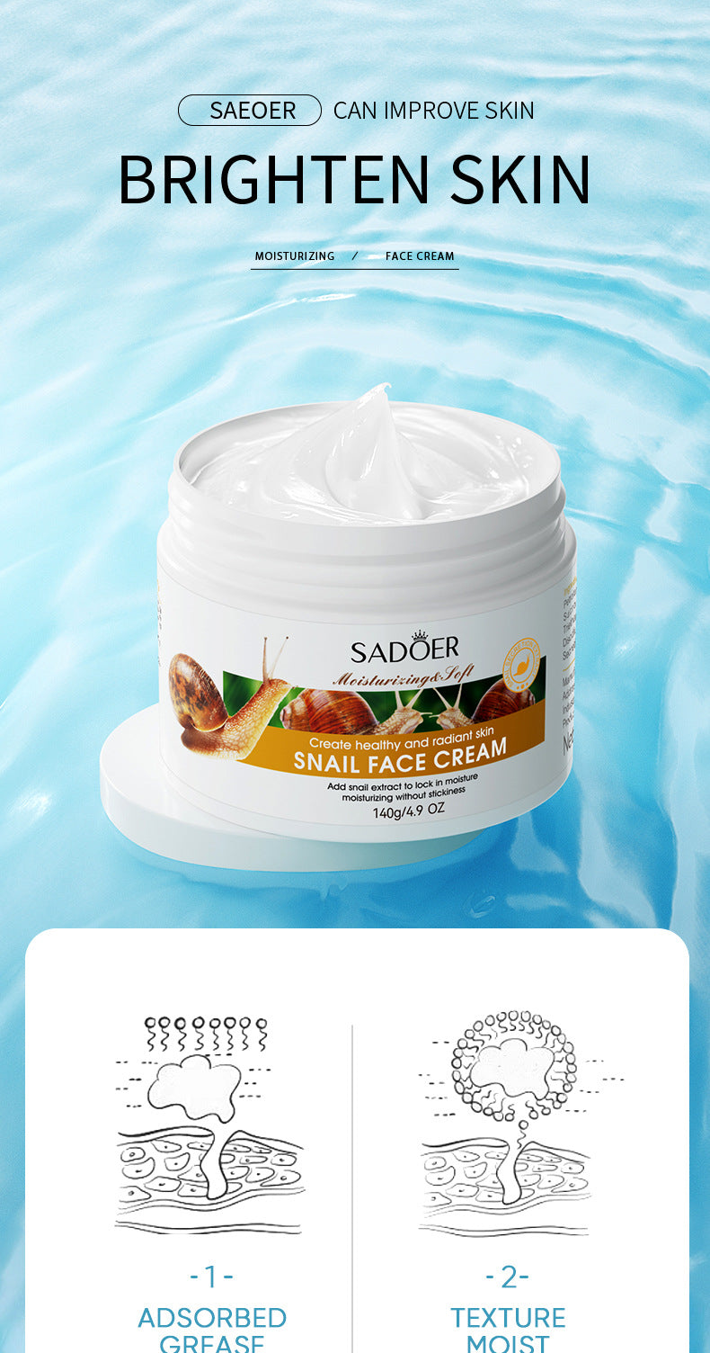 Snail Cream140g SADOER Hydrating Moisturizing and Nourishing Skin Rejuvenation Cross-Border Foreign Trade Live Wholesale