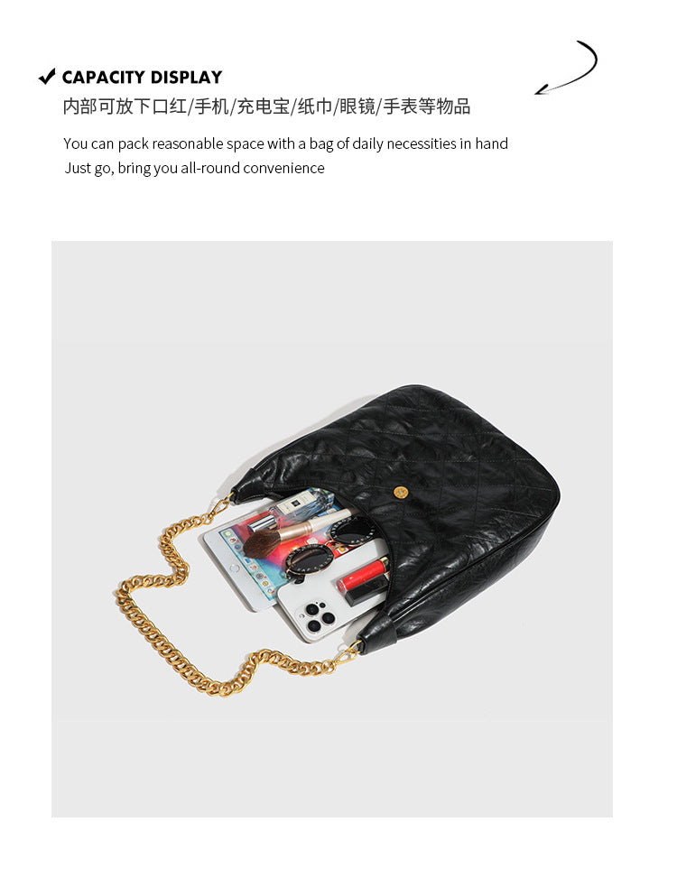 Niche Retro Underarm Bag for Women New Genuine Leather Autumn Winter Fashion Arc de Triomphe Cowhide Bucket Bag Versatile Crossbody Bag