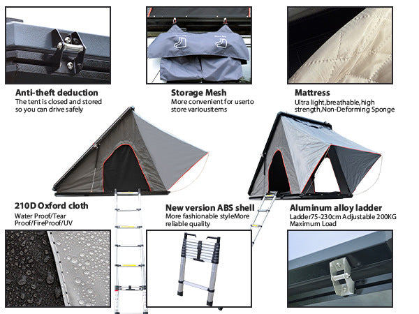 In Stock Car Roof Tent Hard Top Aluminum Alloy Triangle Thickened Rainproof Car Outdoor Camping Equipment Off-Road