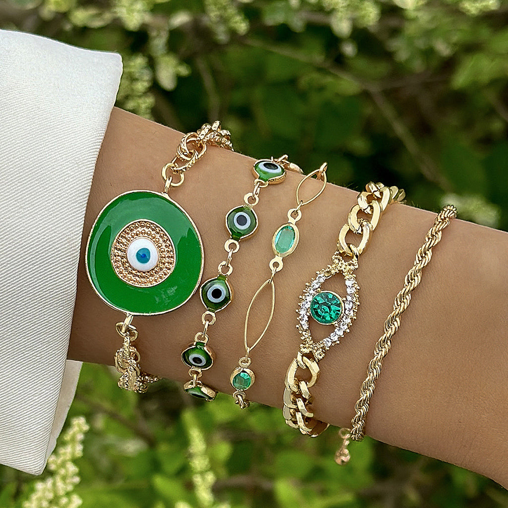 European and American Style Bracelet Bohemian Devil's Eye Bracelet Design Sense Inlaid Diamond Oil Drop Exaggerated Bracelet Set