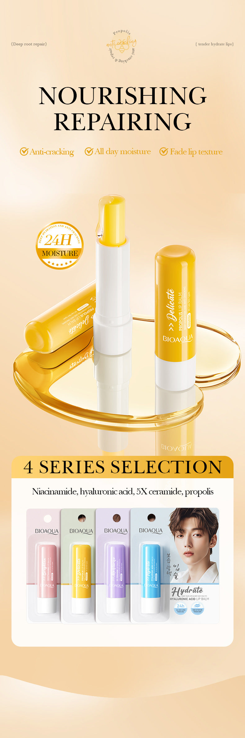 Propolis Softening Lip Balm BIOAOUA Anti-chapped Moisturizing Lip Balm Cross-Border Wholesale