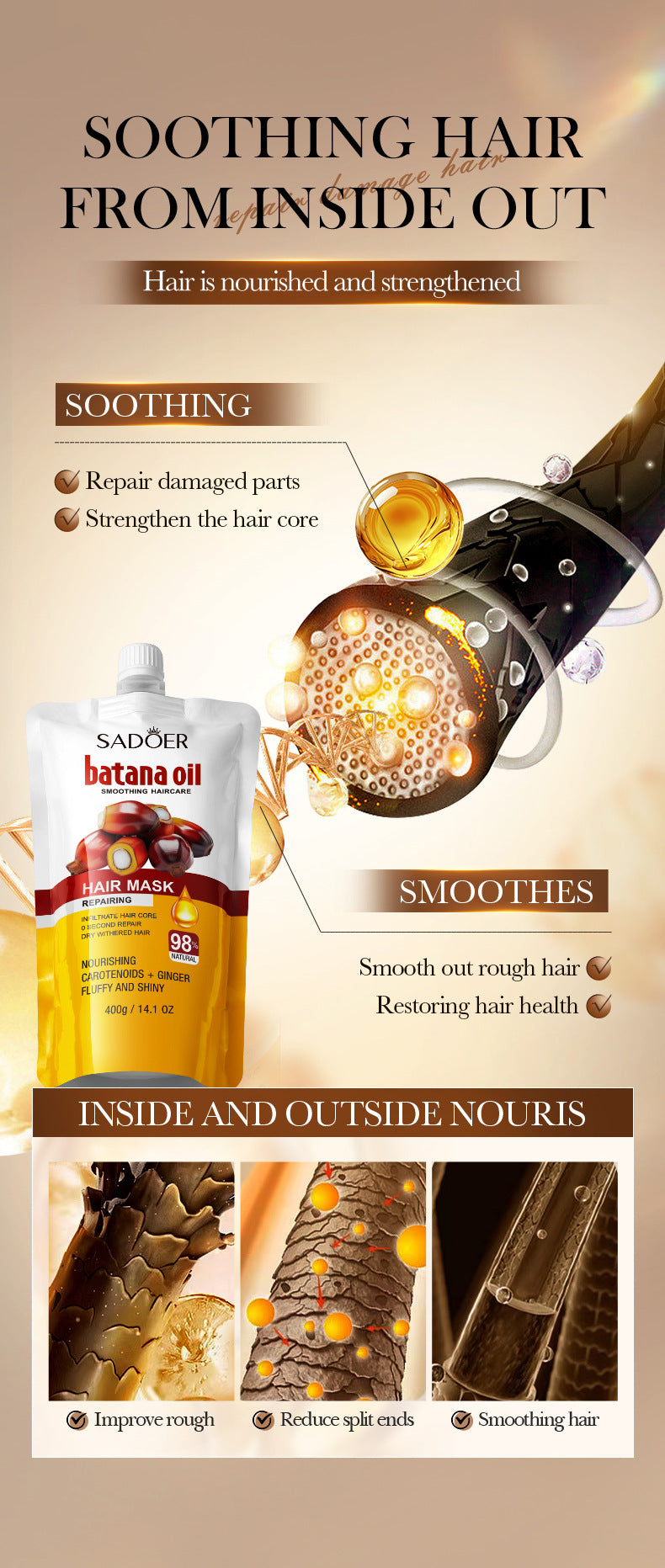 Batahana Nourishing Hair Mask SADOER Soothing and Moisturizing Conditioner Sachet Cross-Border Wholesale