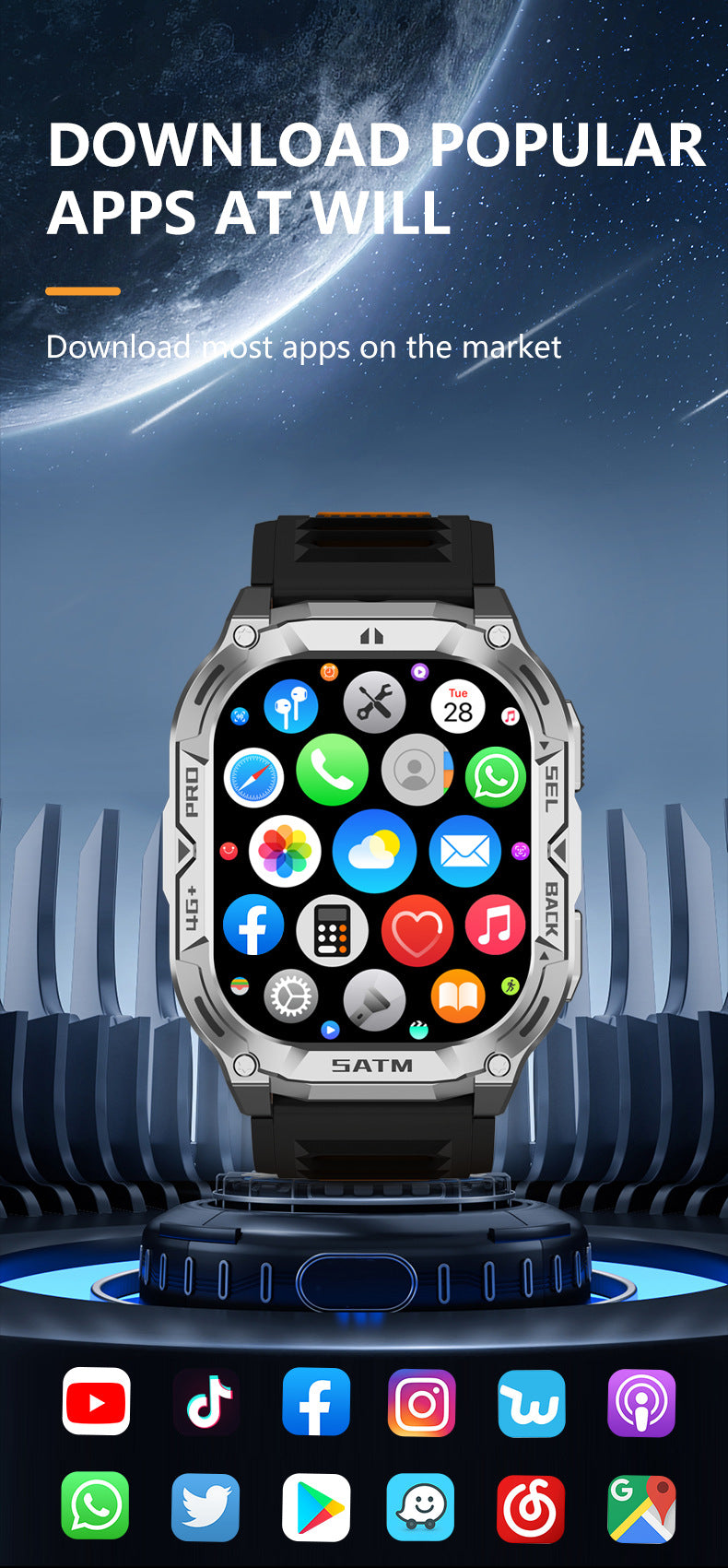 B25Smart Watch5G All-Network Compatible Google Store APP Download True Step Count Heart Rate Front Camera Sports Waterproof Shockproof