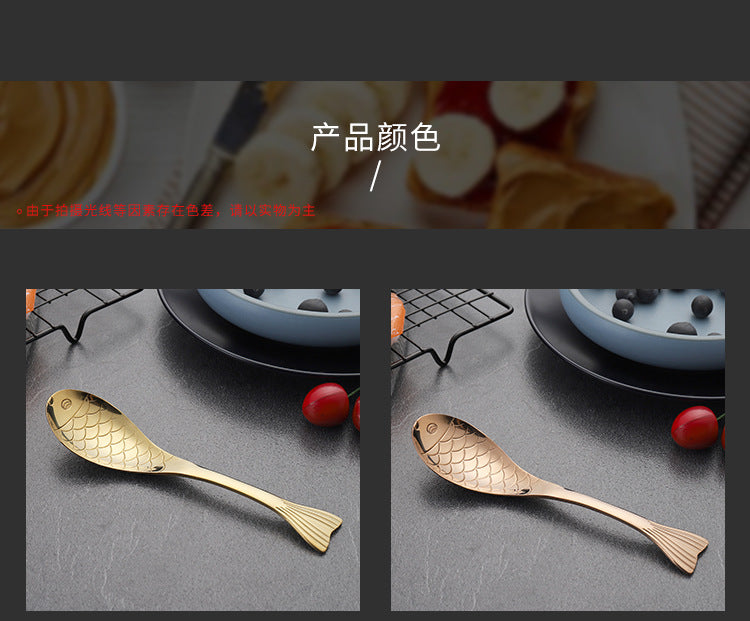 304Stainless Steel Spoon Cooking Restaurant Spoon Pickled Fish Spoon Cartoon Spoon PVD Titanium-plated Colorful Fish Tail Cute Spoon