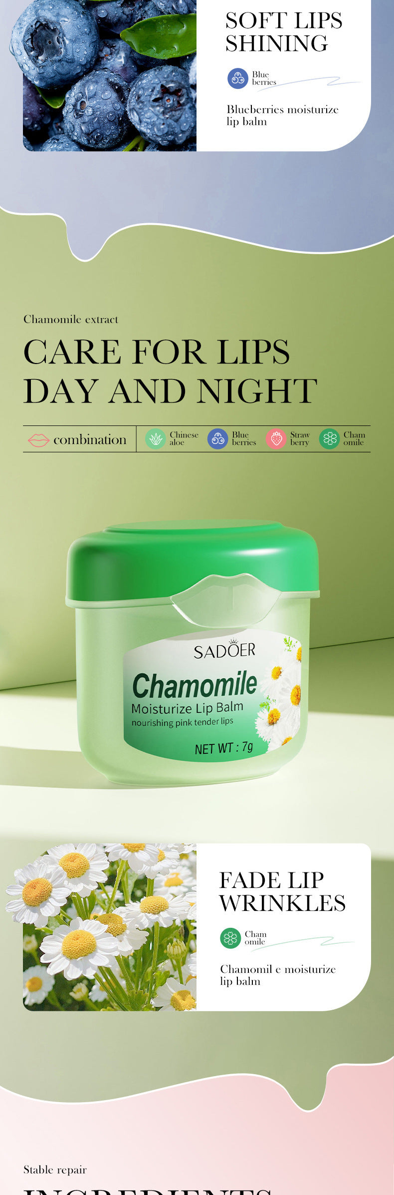 Lip Balm SADOER Honey Hydrating Avocado Anti-Dry Crack Peach Lip Mask  Wholesale